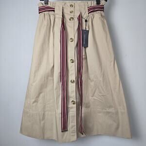 Tommy Hilfiger Midi Khaki Sz 4 Skirt Belted Classic Preppy Career Office